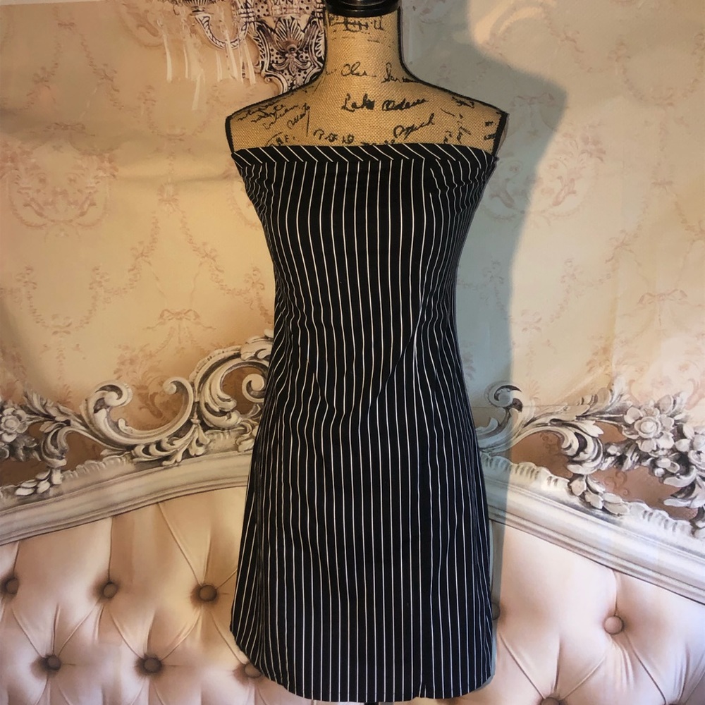 WHBM - Black Pin Stripe Off Shoulder Dress